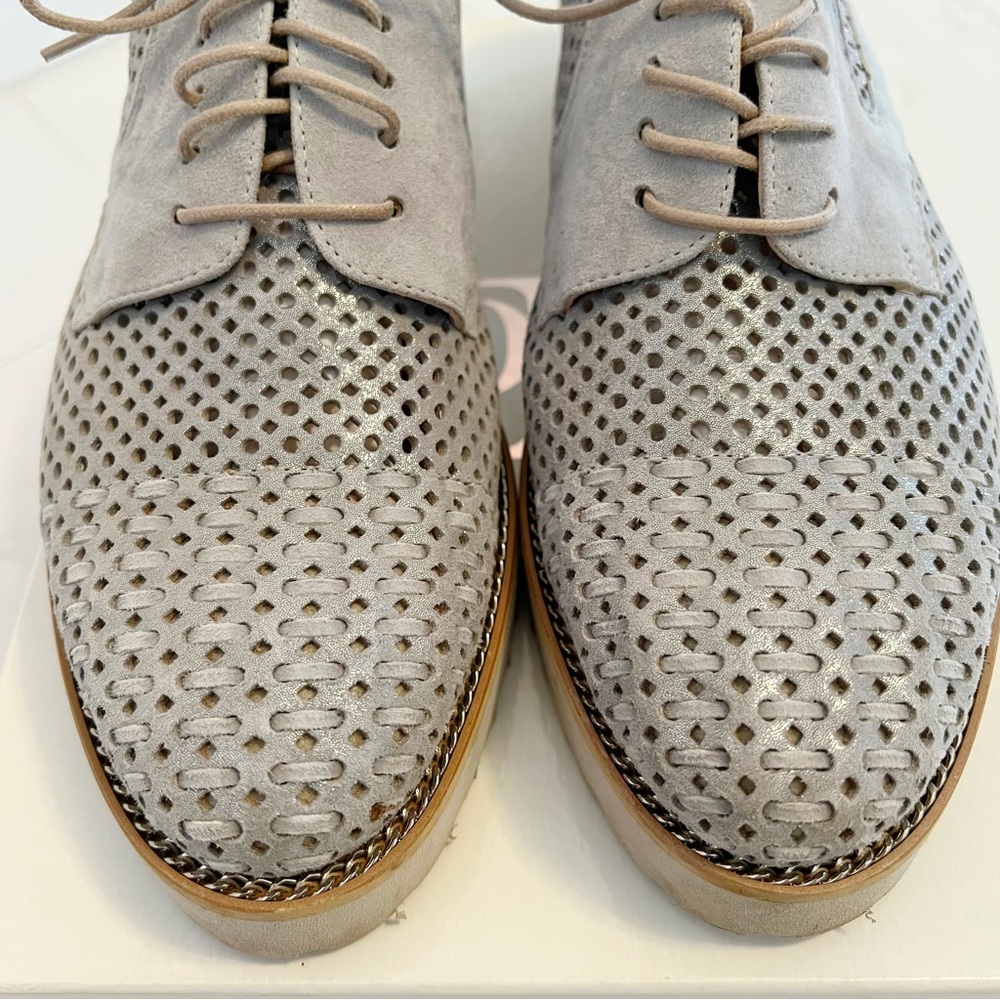 ITALIAN Luca Grossi Sparkly Gray Suede Silver Lace-Up Shoes - Picture 9 of 16